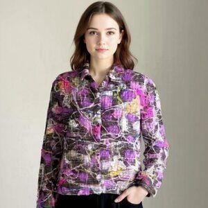 Chico’s Wool Blend Retro Multi-color Button Up Blazer Size 1 Medium